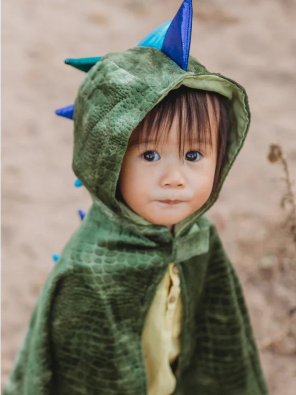 Kids Green Dinosaur/ Dragon Hooded Costume Cape with Blue Spikes